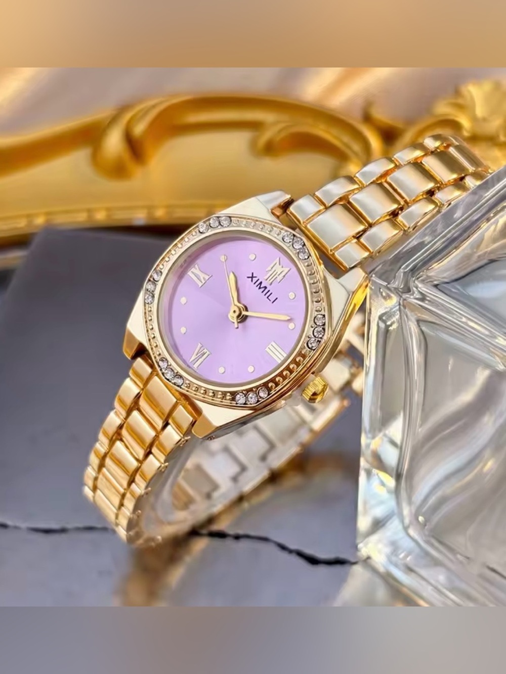 XIMILI Women's Gold-Tone Watch with Lavender Dial